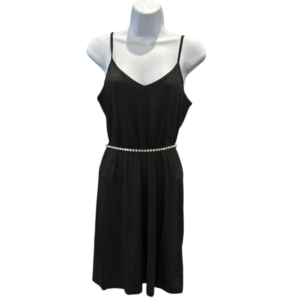 Crystal Rhinestone Silver Skinny Waist‎ Belt – Black Faux Suede Adjustable